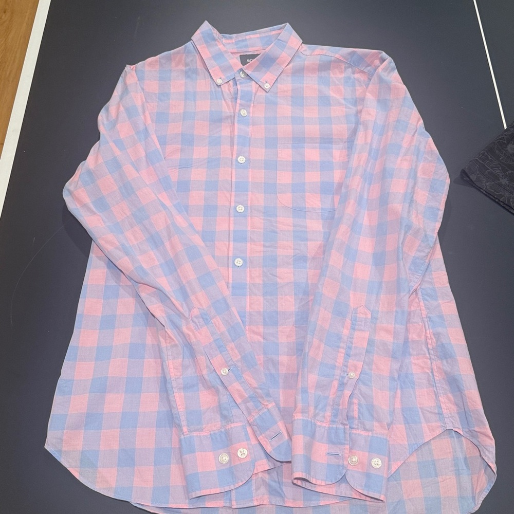 Bonobos Pink and Blue Plaid Shirt